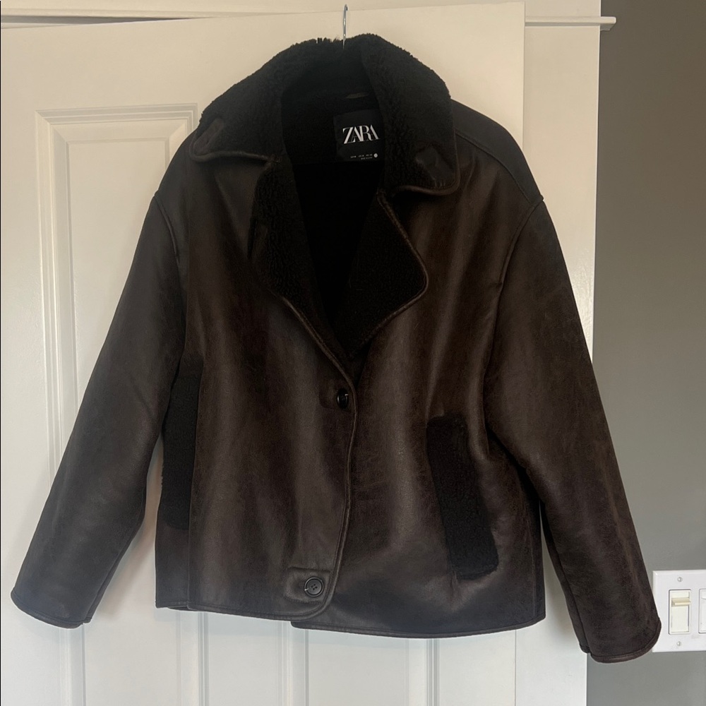 Zara Women's Dark Brown Teddy Jacket